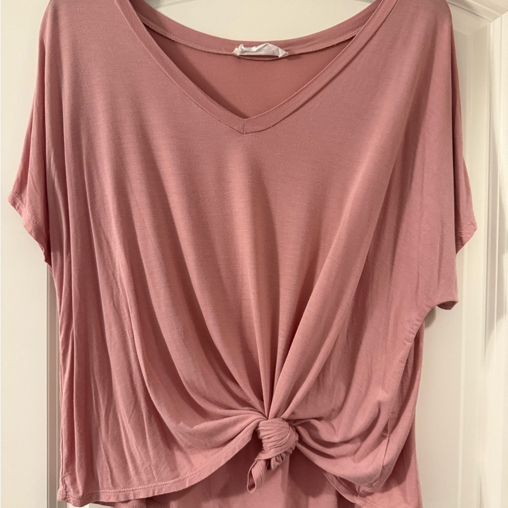 Double Zero Purple Pink Short Sleeve Tie Front Blouse